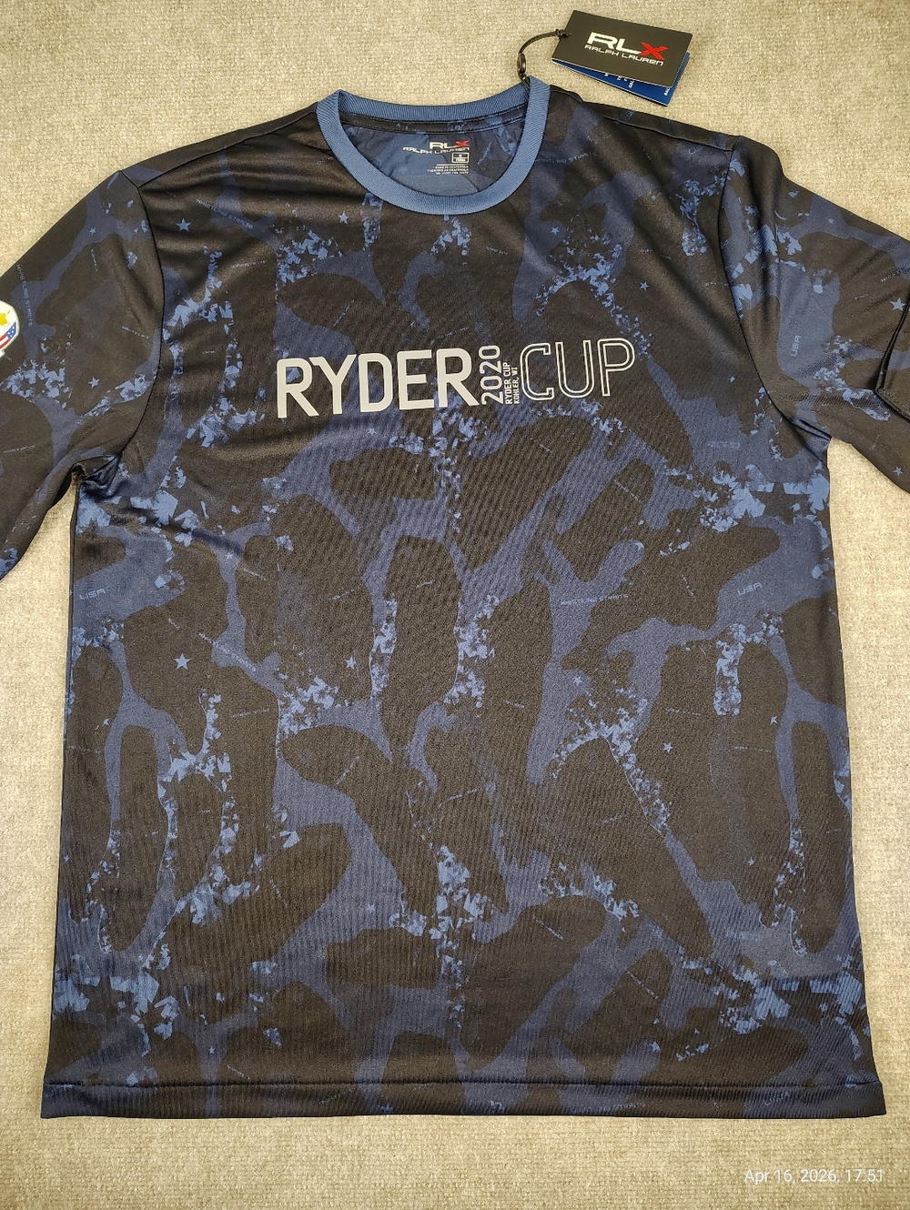 Men's Ralph Lauren RLX Ryder Cup USA Athletic Shirt Long Sleeve Size Medium Blue